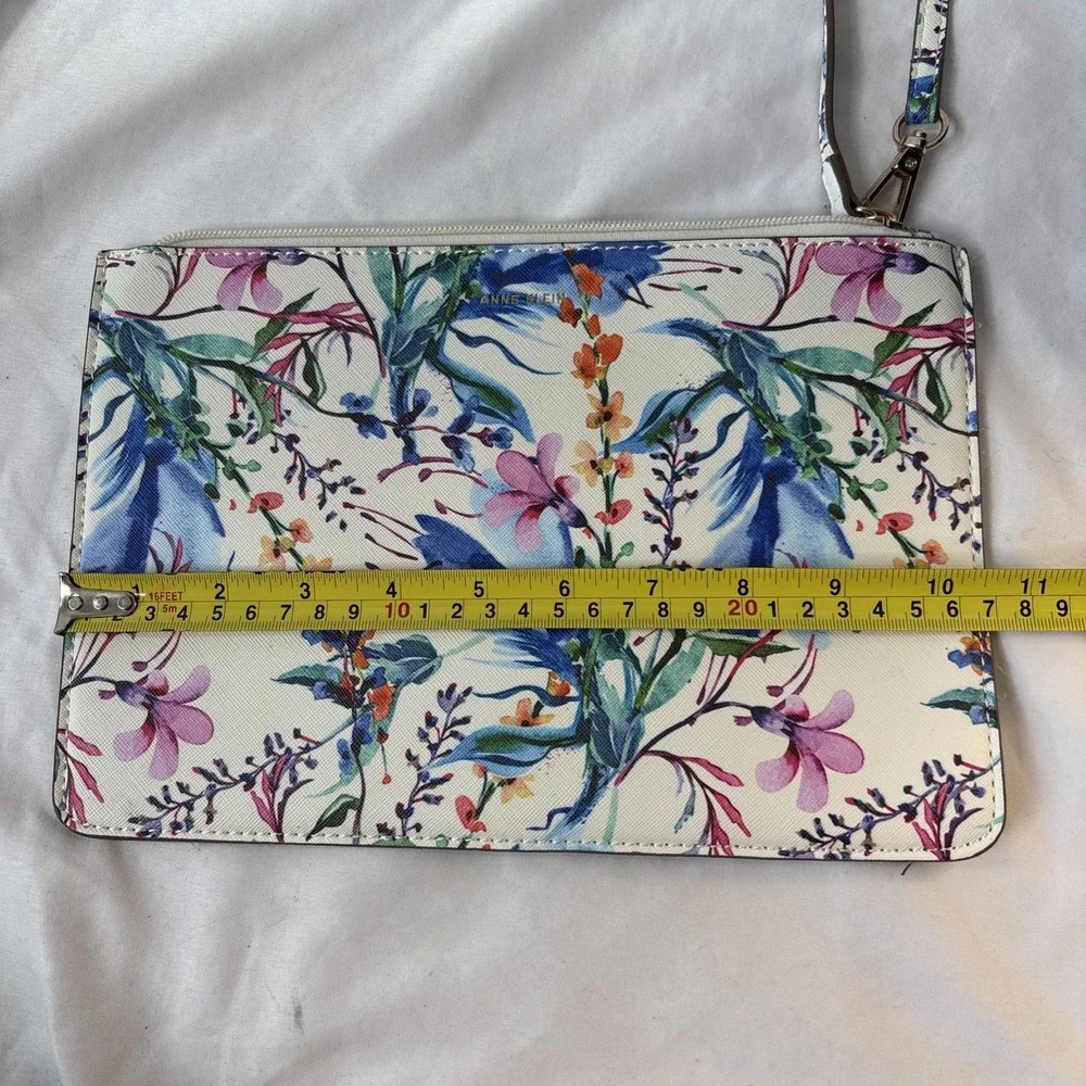 Anne Klein Colorful Watercolor Floral Wristlet Purse Bag Gold Hardware 10.5x7.5
